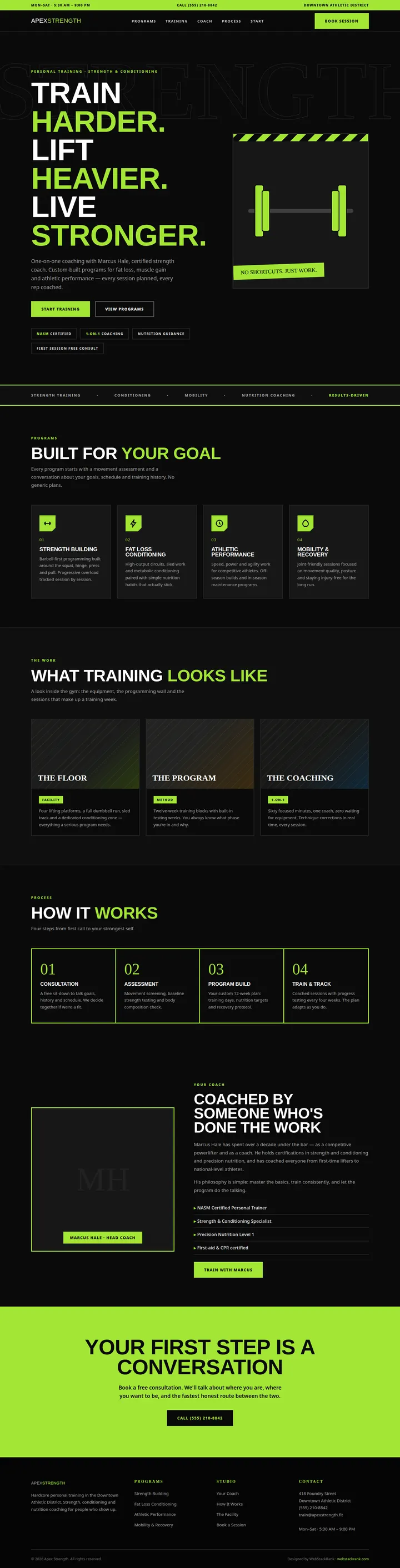 Apex Strength website concept — full-page design, 1440×5650 px