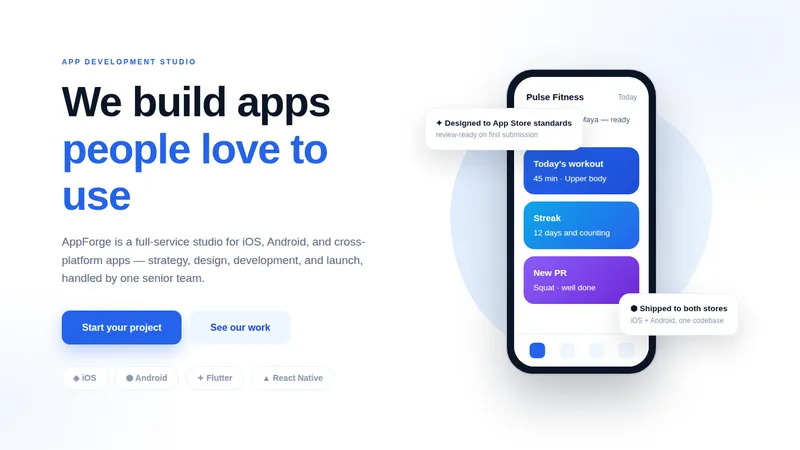 AppForge — App Development Studio Website concept, cover design