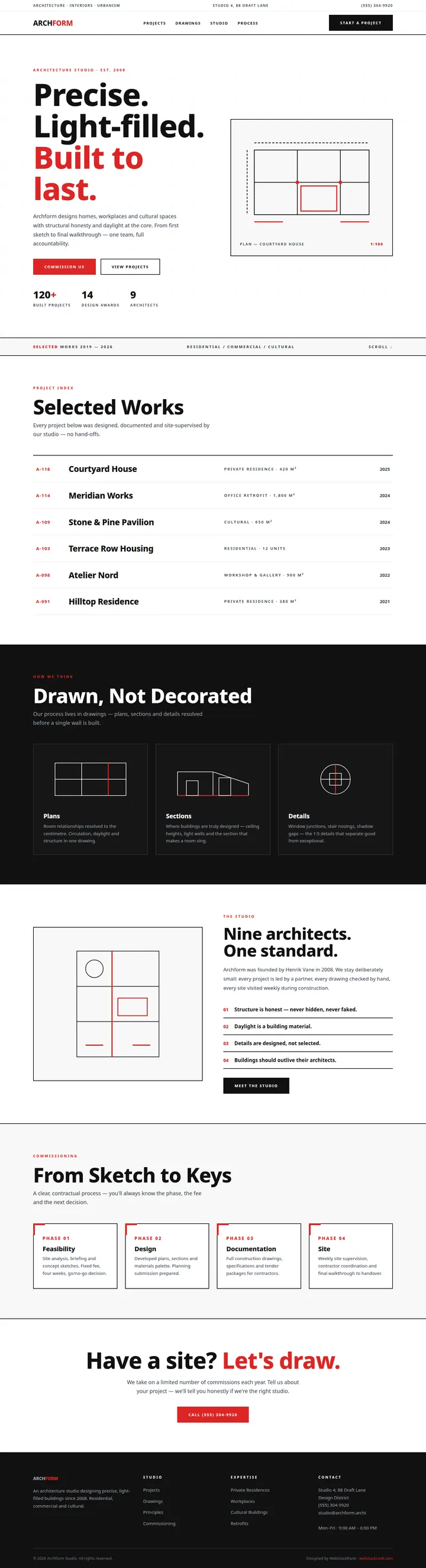 Archform Studio website concept — full-page design, 1440×5296 px