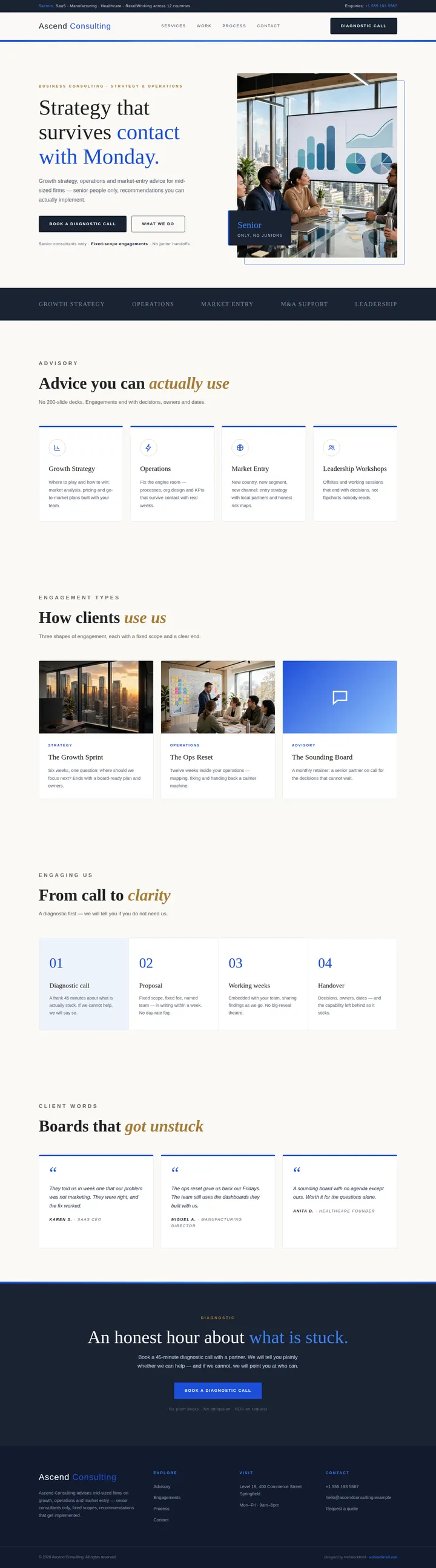 Ascend Consulting website concept — full-page design, 1440×5180 px