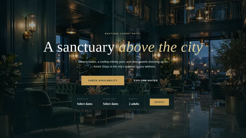 Azure Stays — Boutique Hotel Website concept, cover design