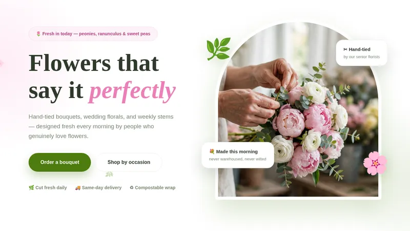BloomBox — Florist Website concept, cover design