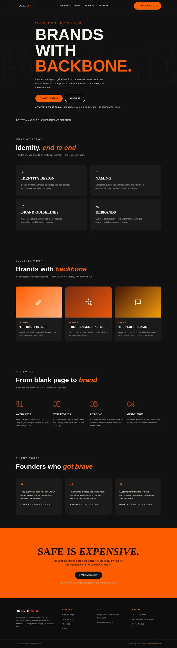 BrandForge website concept — full-page design, 1440×5251 px