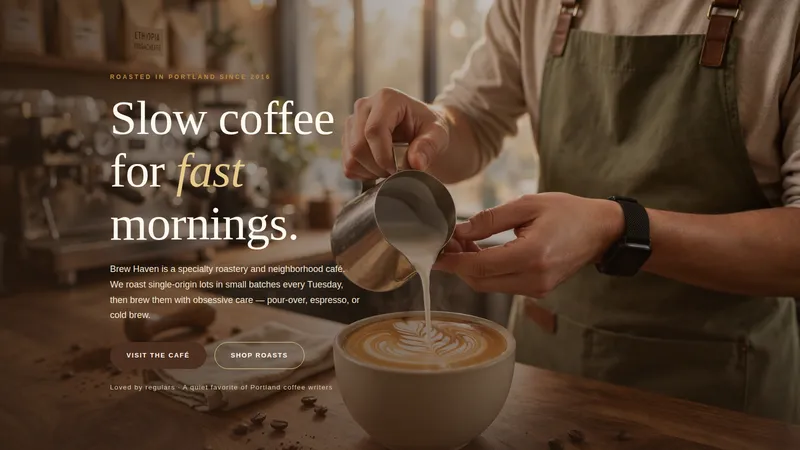Brew Haven — Specialty Coffee Roastery Website concept, cover design
