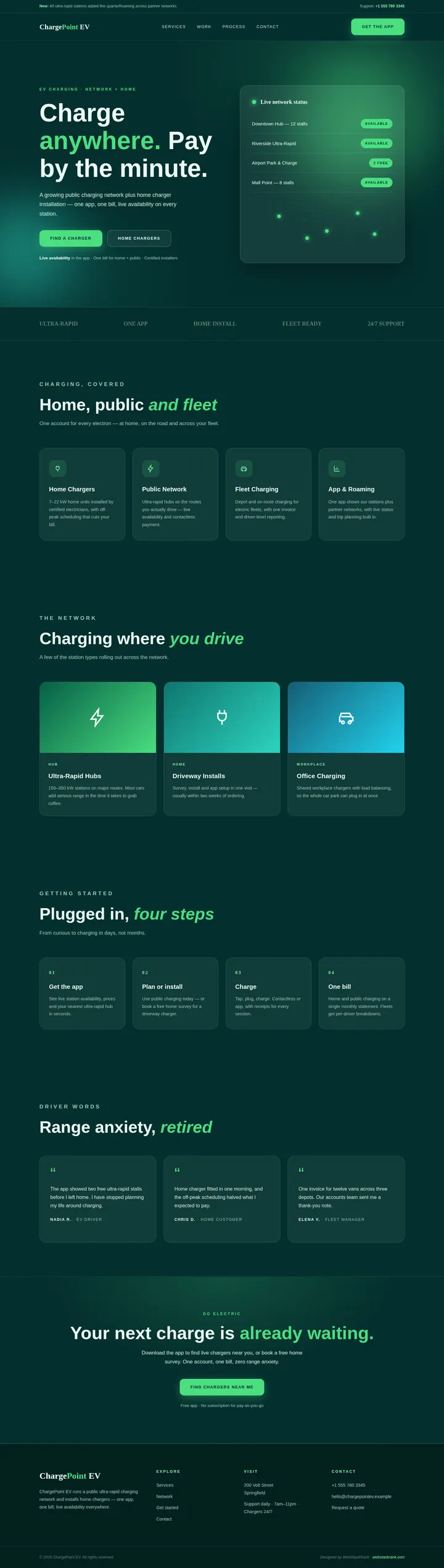 ChargePoint EV website concept — full-page design, 1440×5090 px
