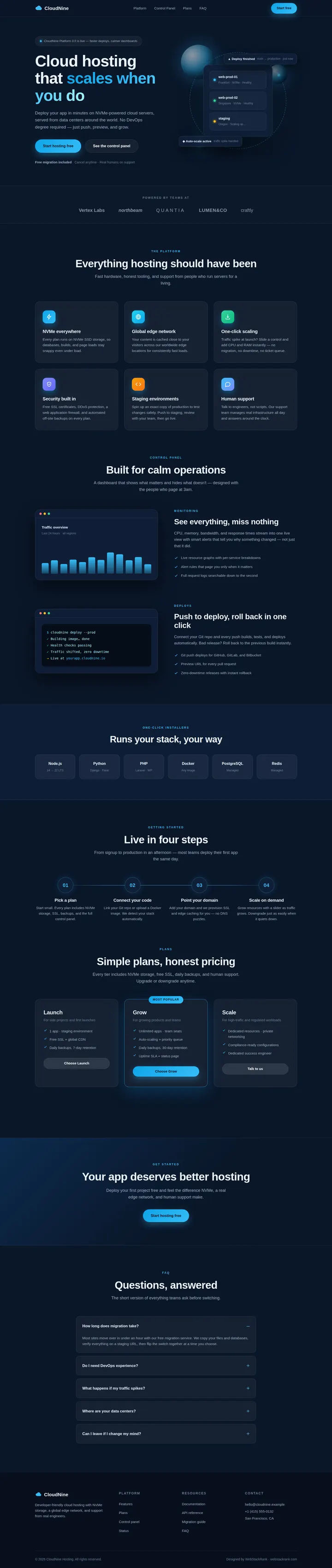 CloudNine website concept — full-page design, 1440×6794 px