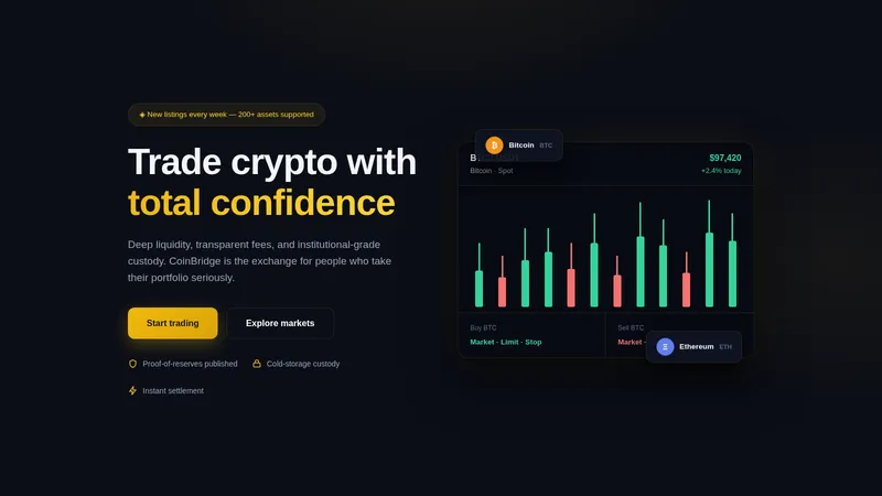 CoinBridge — Crypto Exchange Website concept, cover design