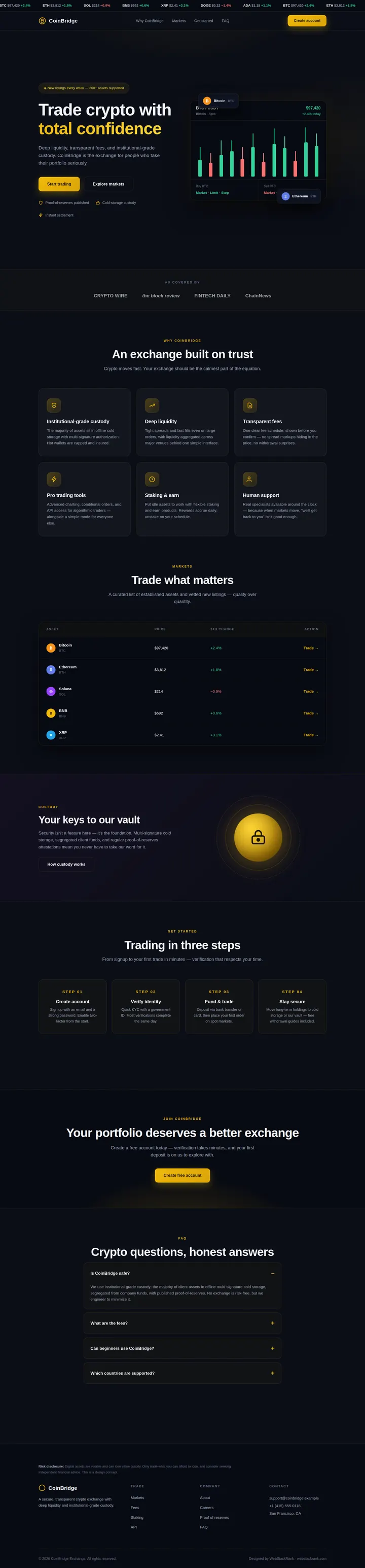 CoinBridge website concept — full-page design, 1440×6180 px