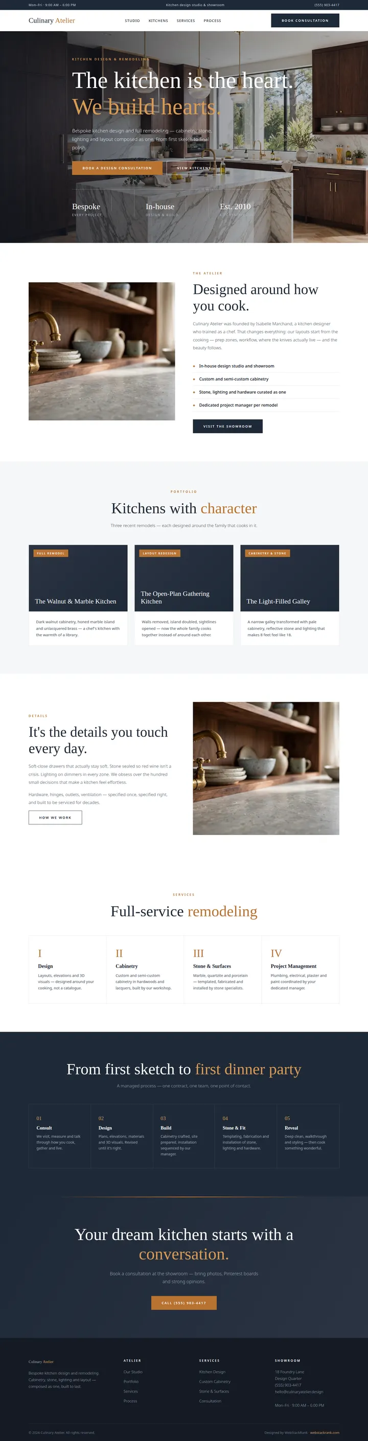 Culinary Atelier website concept — full-page design, 1440×5635 px
