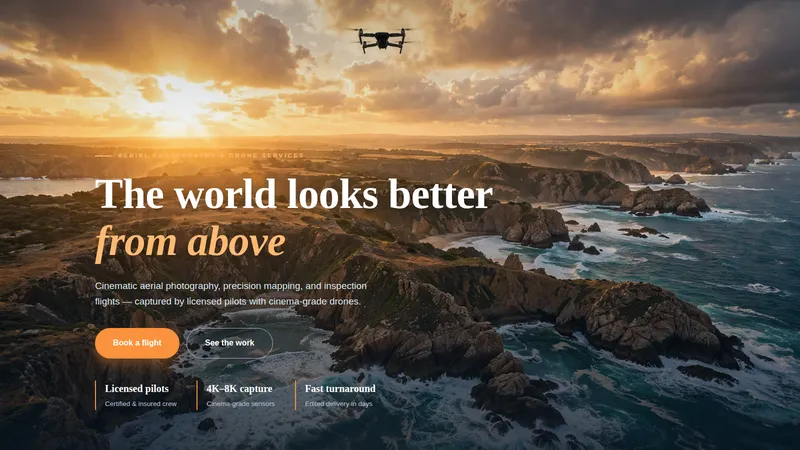 DroneScape — Aerial Photography Website concept, cover design