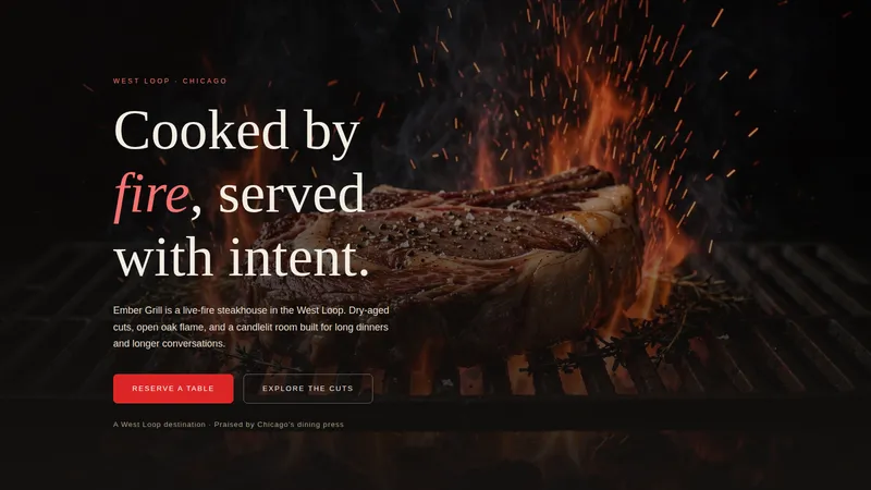 Ember Grill — Live-Fire Steakhouse Website concept, cover design