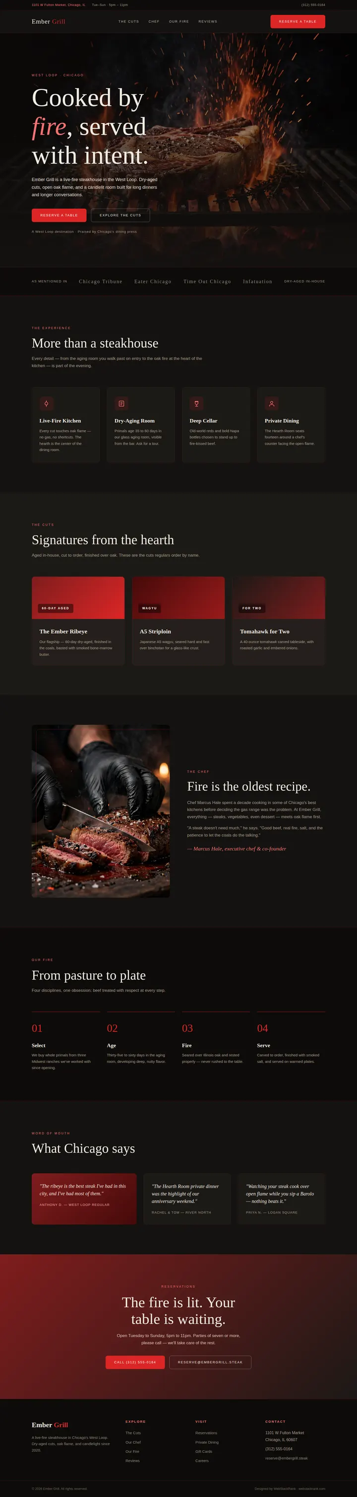Ember Grill website concept — full-page design, 1440×6027 px