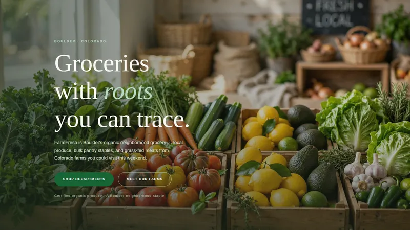FarmFresh Grocer — Organic Grocery Website concept, cover design