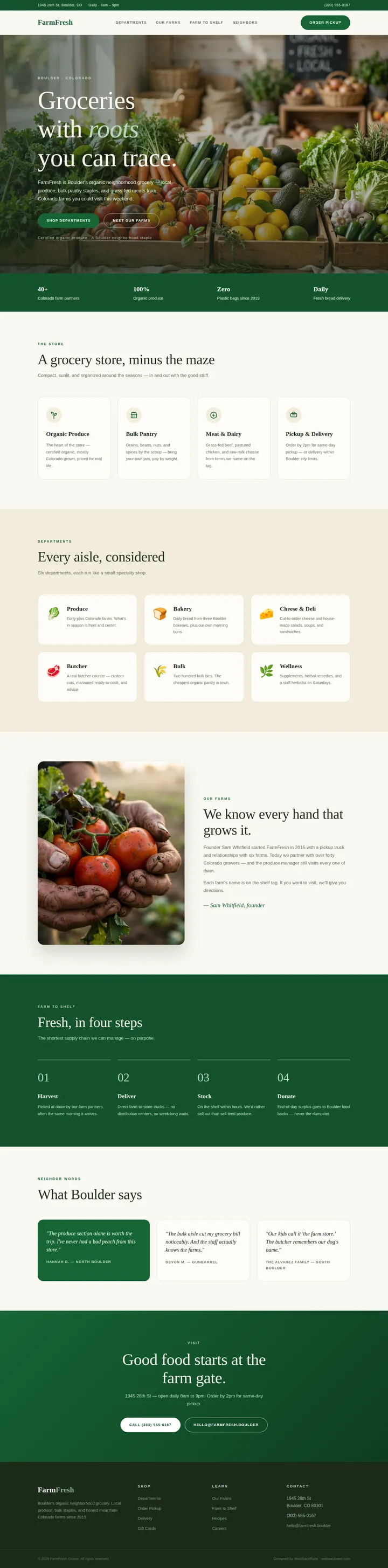 FarmFresh Grocer website concept — full-page design, 1440×5820 px