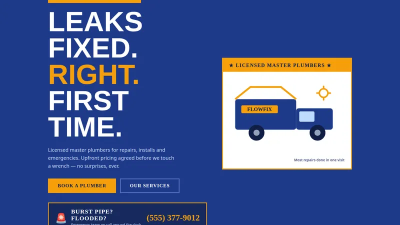 FlowFix Plumbing — Plumber Website concept, cover design