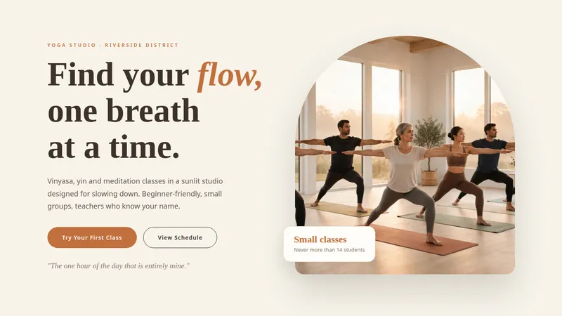 Flowstate Yoga — Yoga Studio Website concept, cover design