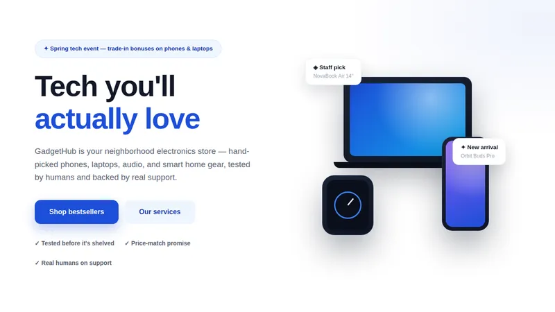 GadgetHub — Electronics Store Website concept, cover design