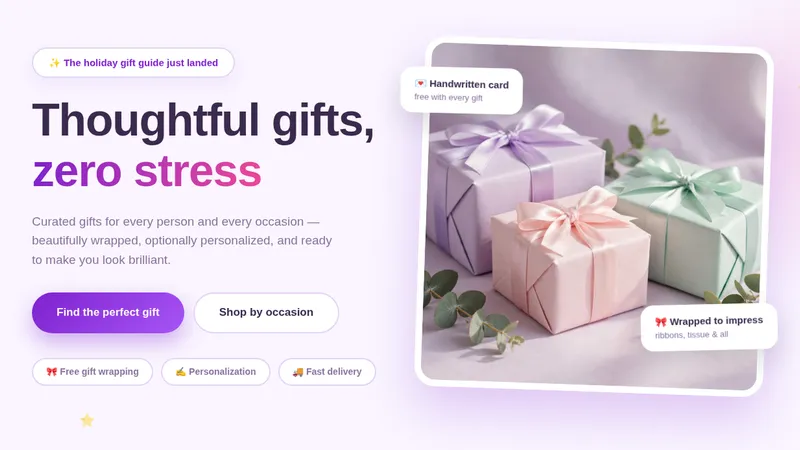 Giftly — Gift Shop Website concept, cover design