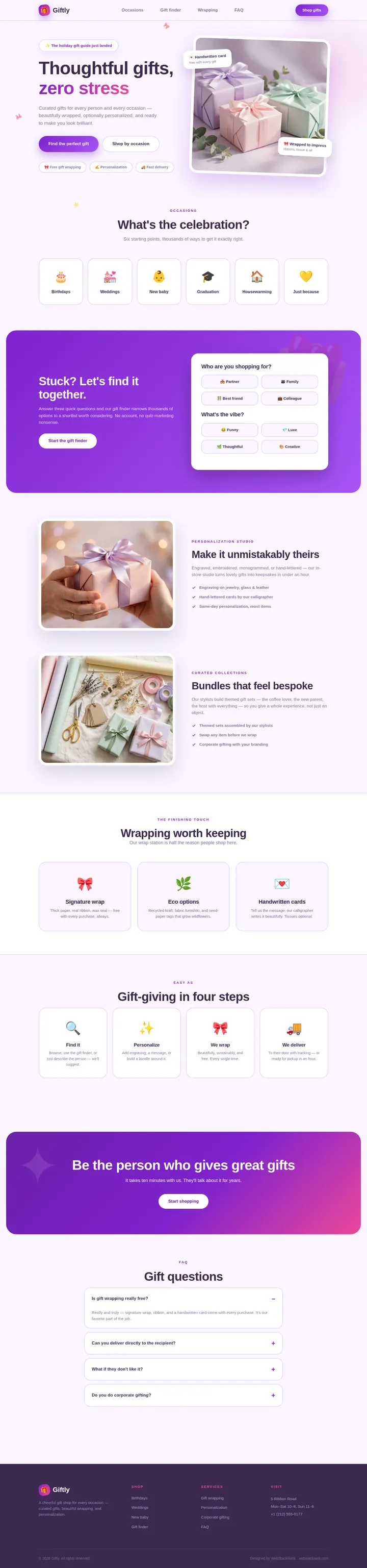 Giftly website concept — full-page design, 1440×6146 px