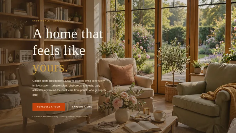 Golden Years Residence — Elderly Care Home Website concept, cover design