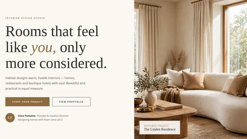 Habitat Interiors — Interior Design Website concept, cover design