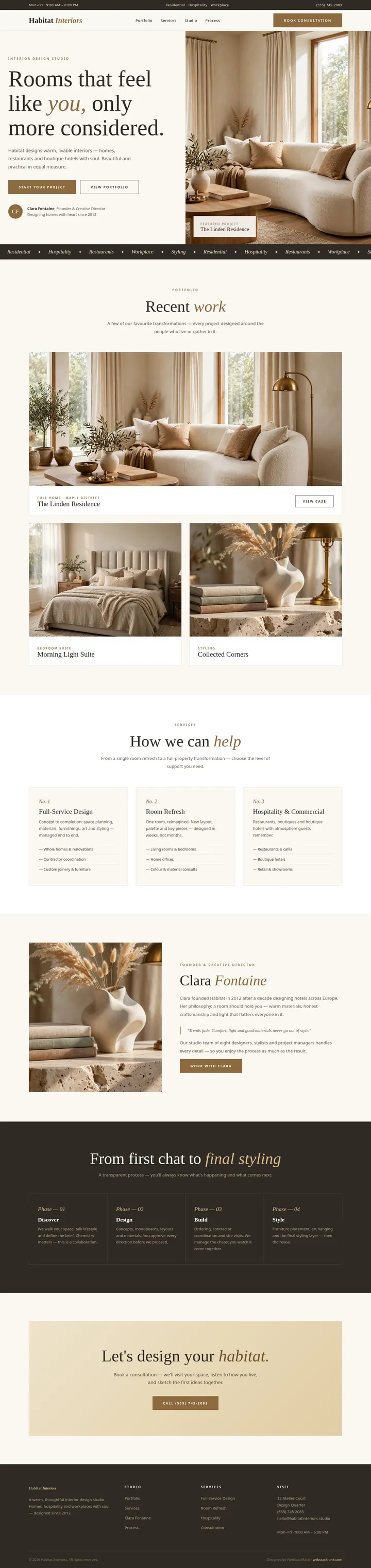 Habitat Interiors website concept — full-page design, 1440×6087 px