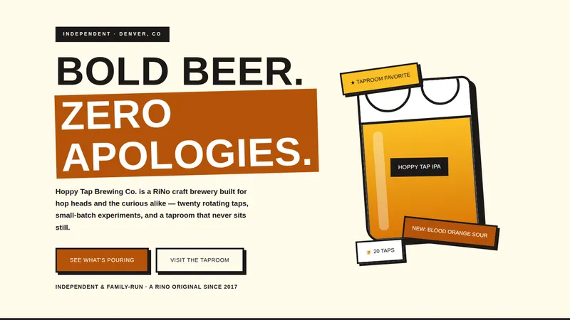 Hoppy Tap Brewing Co. — Craft Brewery Website concept, cover design