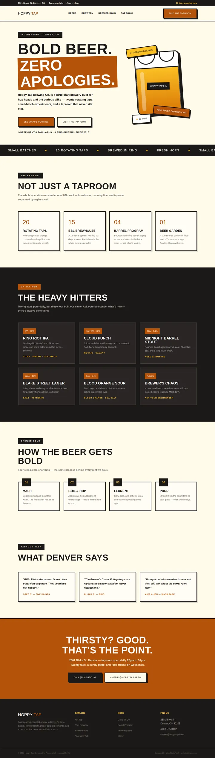 Hoppy Tap Brewing Co. website concept — full-page design, 1440×5067 px