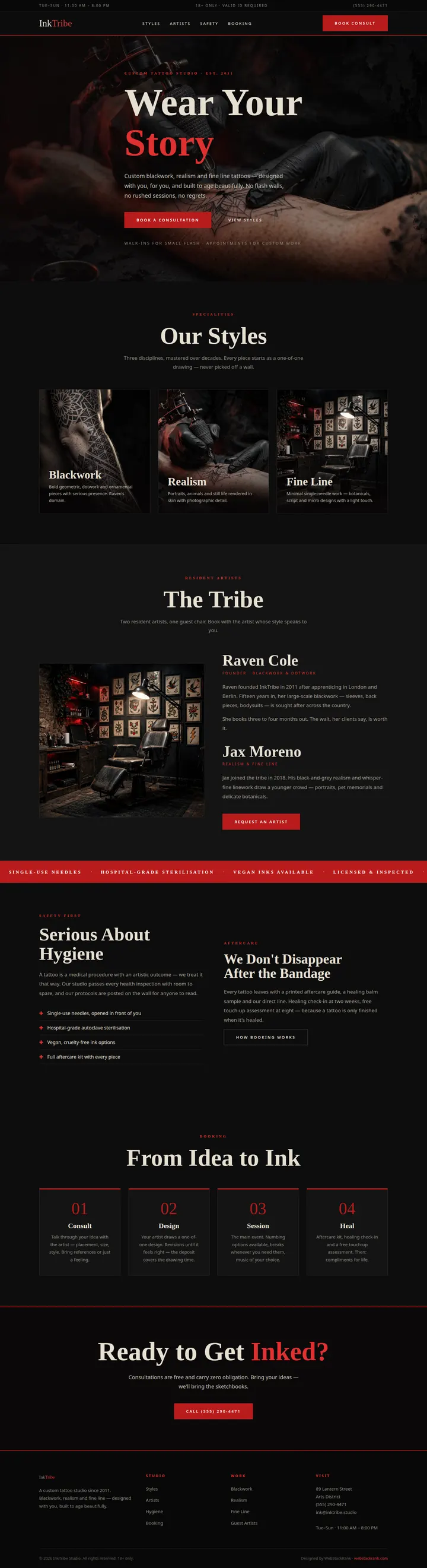 InkTribe Studio website concept — full-page design, 1440×5282 px