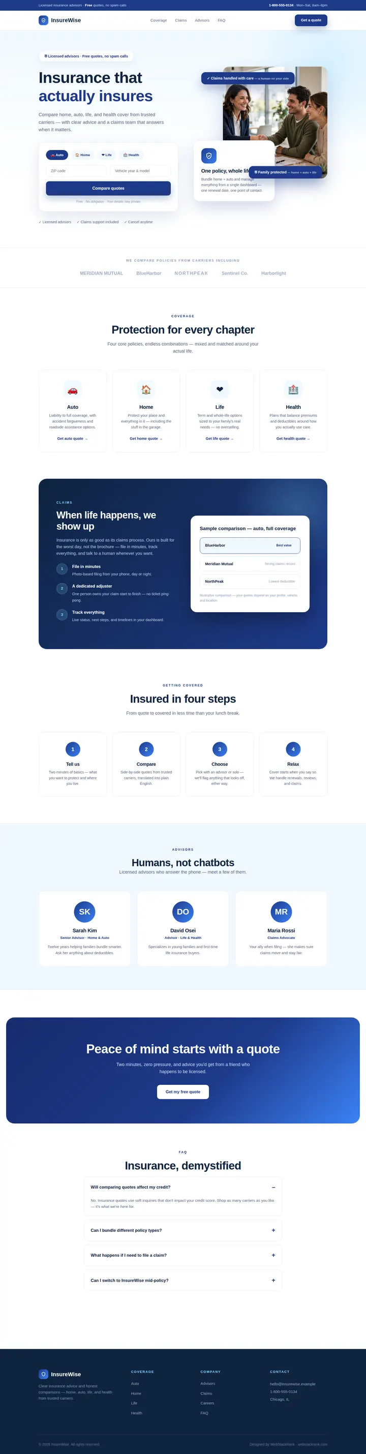 InsureWise website concept — full-page design, 1440×5719 px