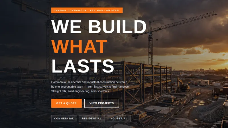 Ironcrest Builders — Construction Company Website concept, cover design