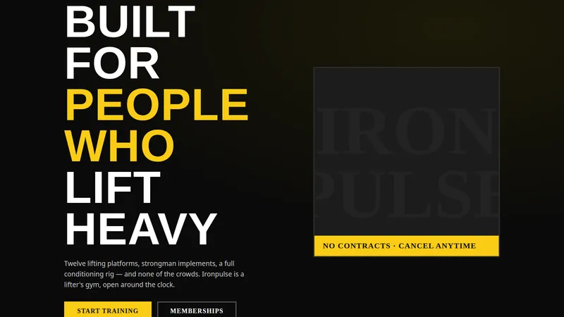 Ironpulse Gym — 24/7 Strength Gym Website concept, cover design
