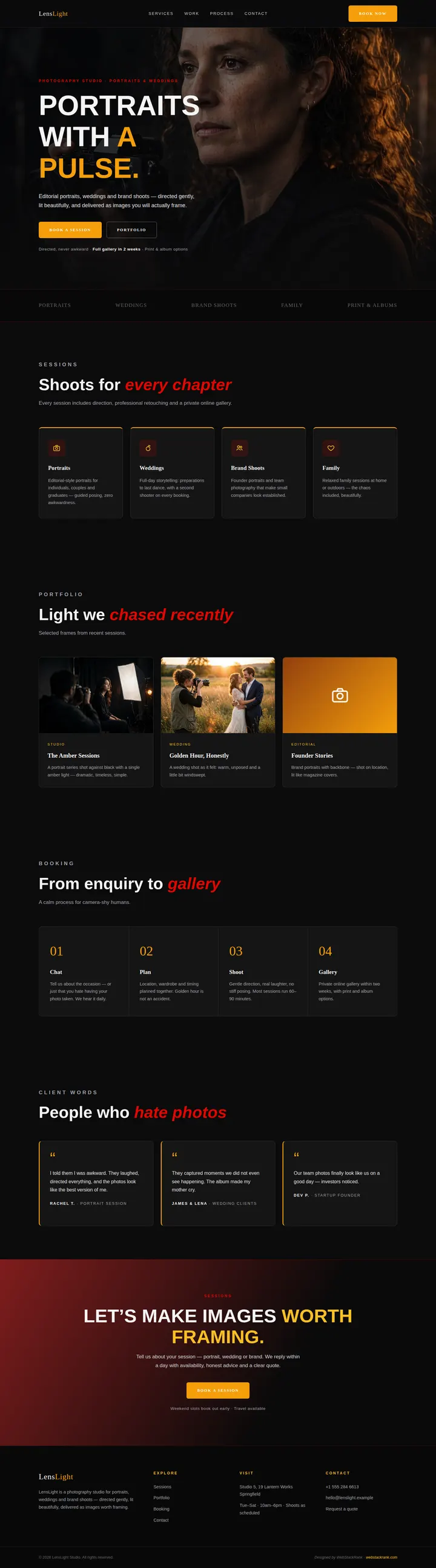 LensLight Studio website concept — full-page design, 1440×5176 px