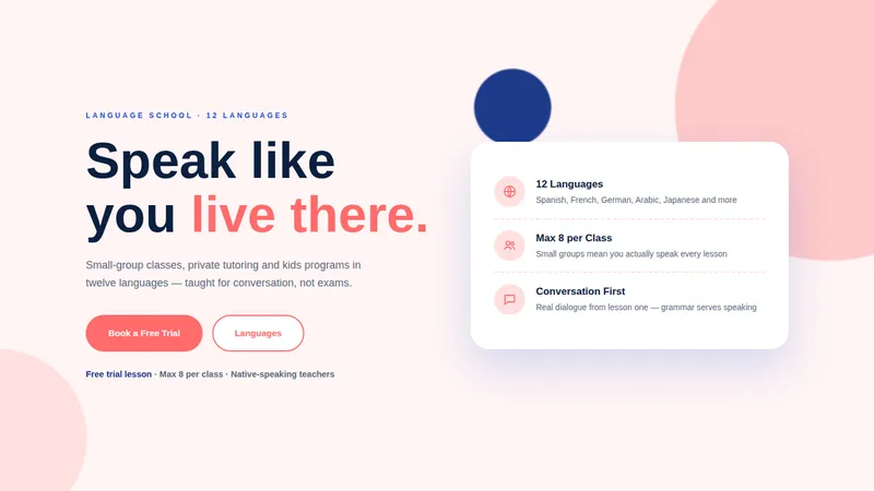 LinguaFlow — Language School Website concept, cover design