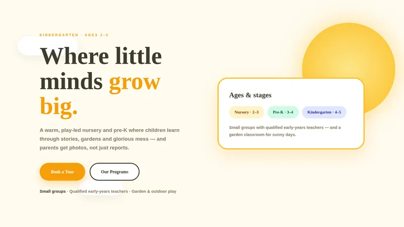 Little Acorns — Kindergarten Website concept, cover design