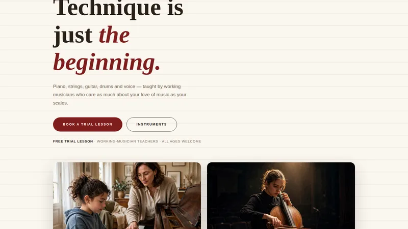 Maestro Music School — Music School Website concept, cover design
