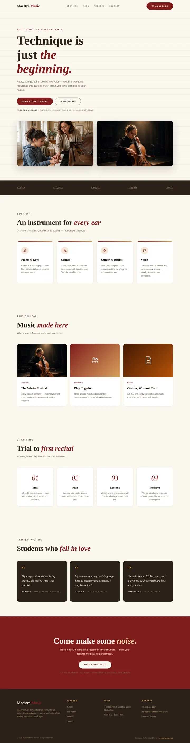 Maestro Music School website concept — full-page design, 1440×5617 px