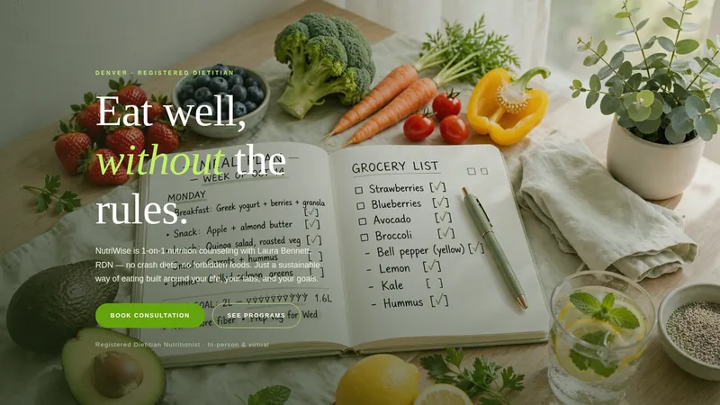 NutriWise — Registered Dietitian Website concept, cover design