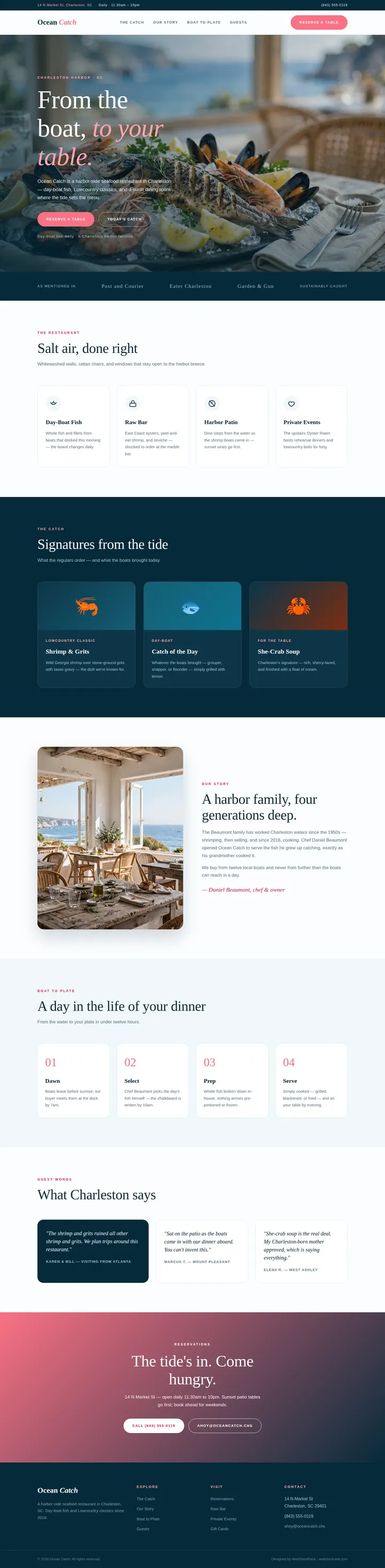 Ocean Catch website concept — full-page design, 1440×5856 px