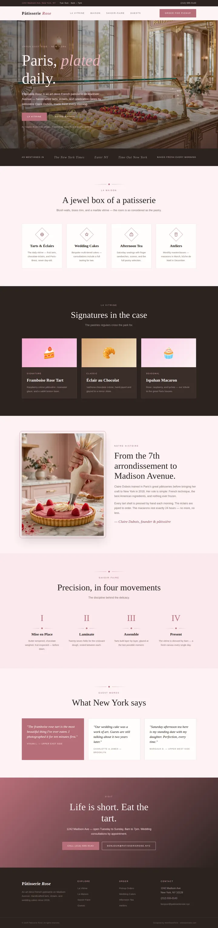 Pâtisserie Rose website concept — full-page design, 1440×6126 px