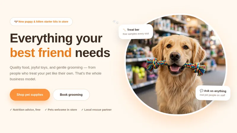 Pawsome Pets — Pet Store Website concept, cover design