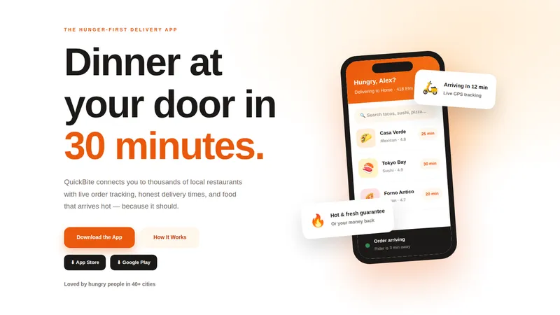 QuickBite — Food Delivery App Website concept, cover design