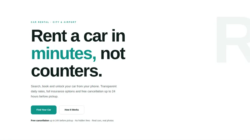 RoamFree Rentals — Car Rental Company Website concept, cover design