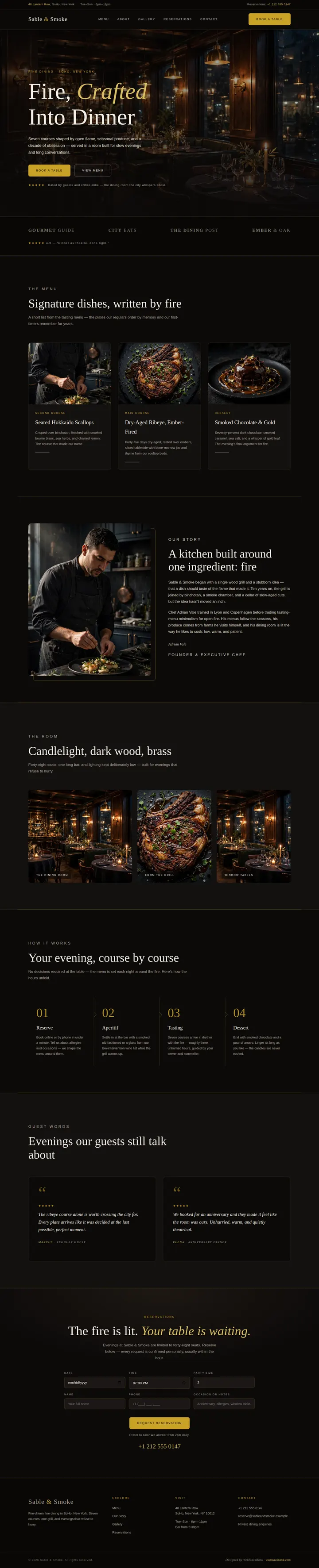 Sable & Smoke website concept — full-page design, 1440×7089 px
