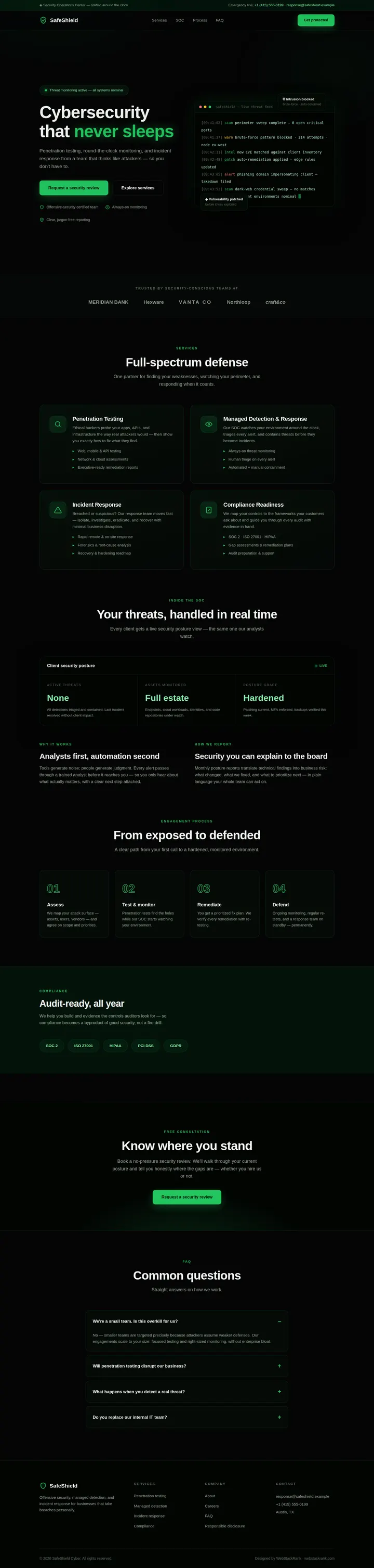 SafeShield website concept — full-page design, 1440×6029 px