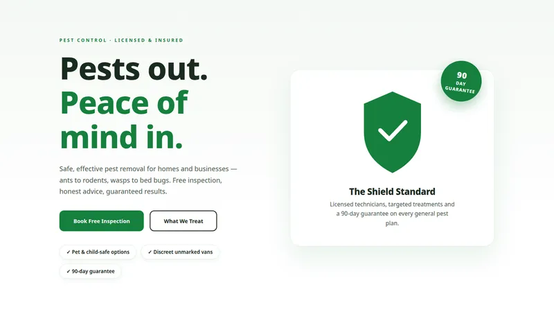 Shield Pest Control — Exterminator Website concept, cover design