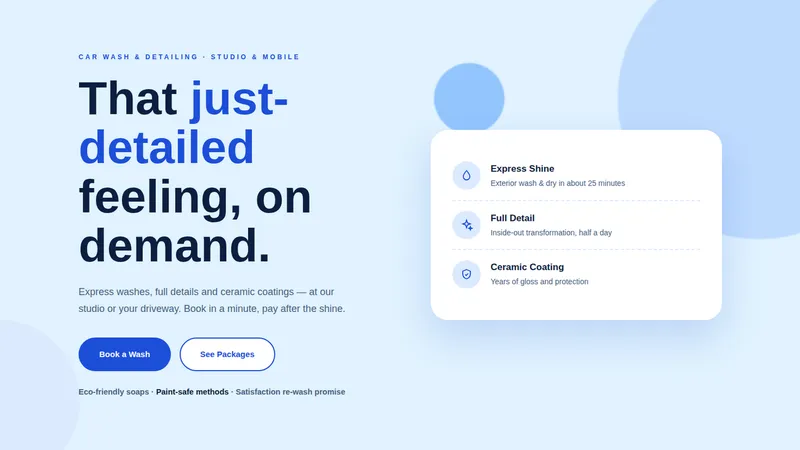 Shine Auto — Car Wash & Detailing Studio Website concept, cover design