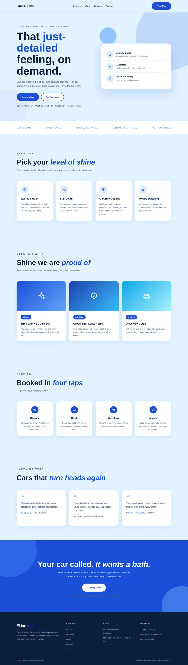Shine Auto website concept — full-page design, 1440×5083 px