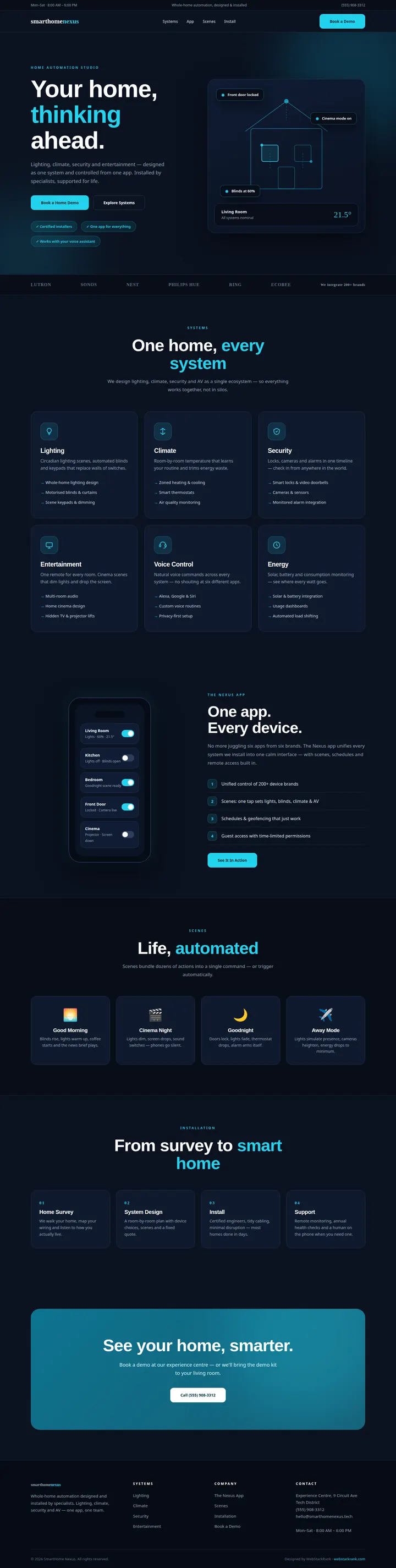SmartHome Nexus website concept — full-page design, 1440×5699 px