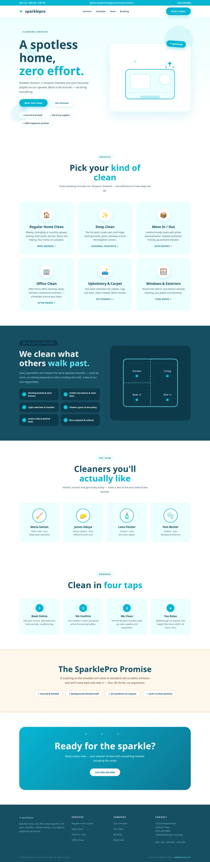 SparklePro website concept — full-page design, 1440×5889 px